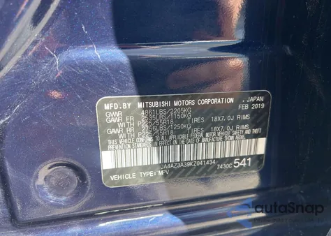 2019 Mitsubishi Outlander Se/Sel/Le from USA, damaged, VIN JA4AZ3A39KZ041434
